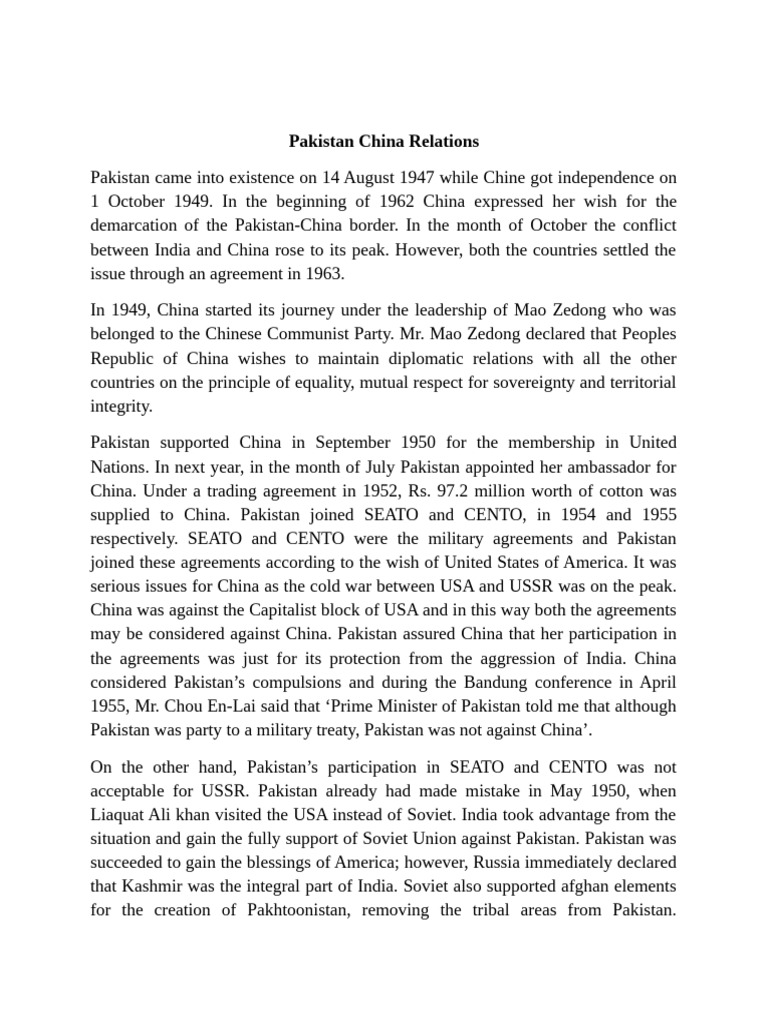 Overview of Pakistan-China Relations | PDF | Pakistan | Zulfikar Ali Bhutto