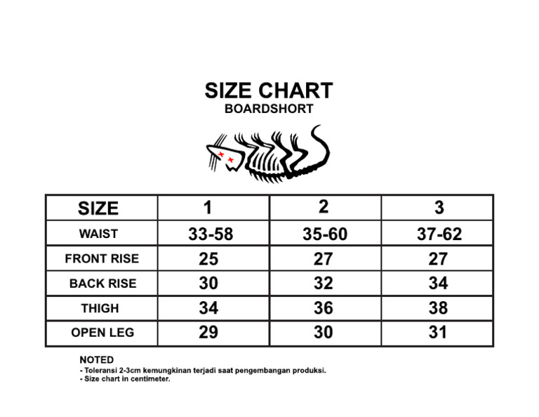 Size Chart Boardshort Rich Rats | PDF