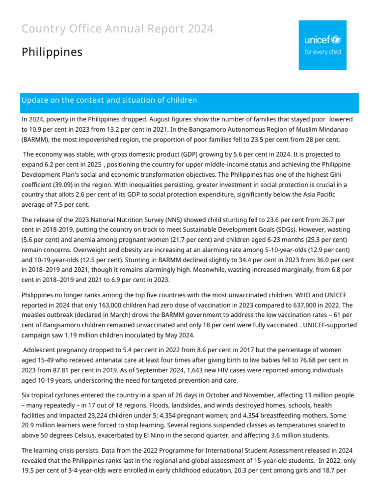 Philippines 2024 Annual Child Report | PDF | Malnutrition | Human Nutrition