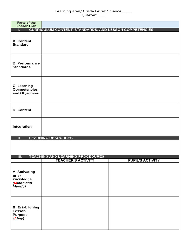 Science Lesson Plan Template | PDF