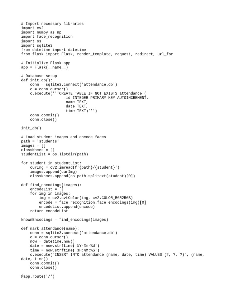 Face Recognition Attendance System | PDF | Databases | Computing
