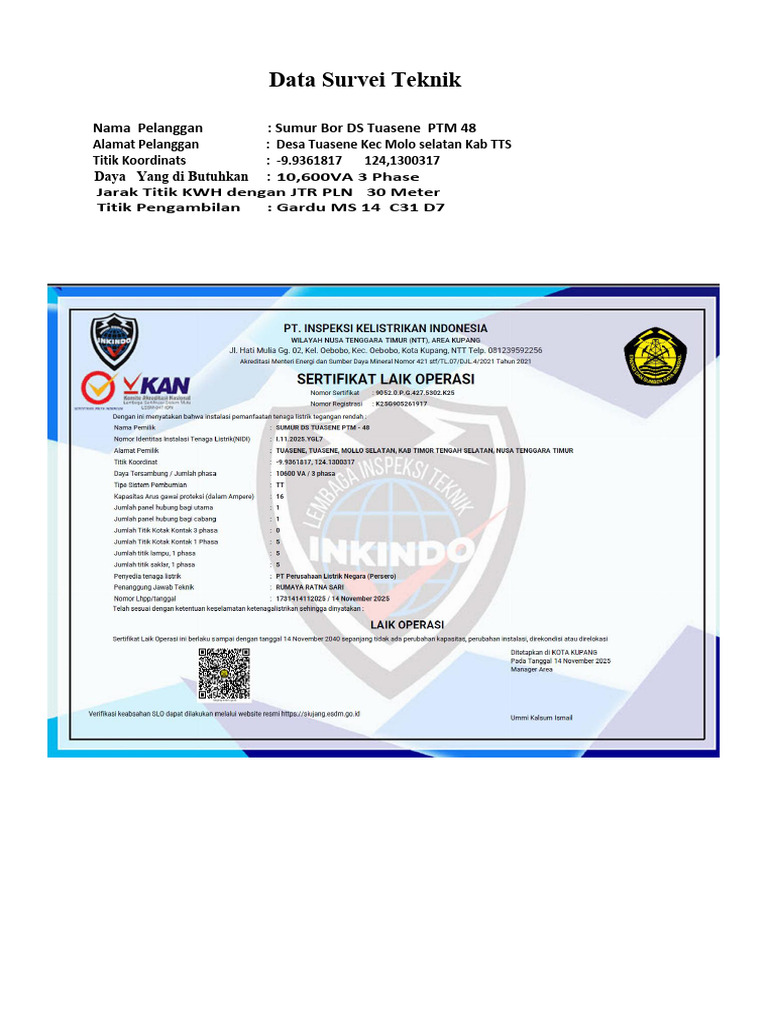 Data Survei Sumur Bor TTS 3 Phase | PDF
