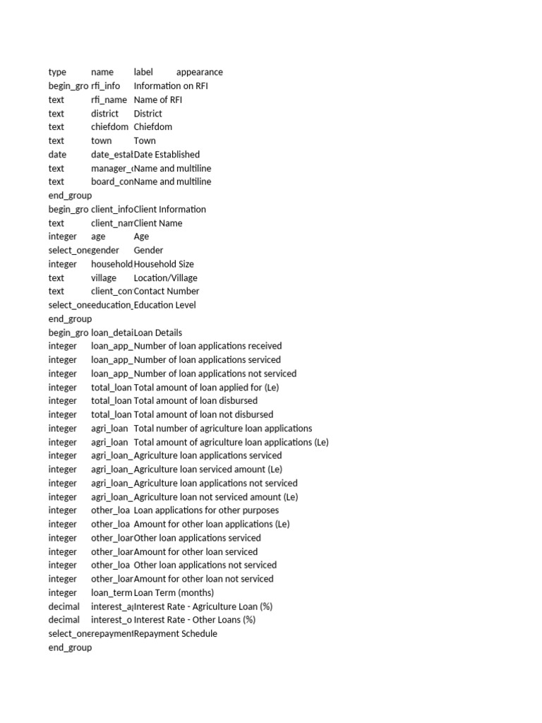 RFI Data Collection Form | PDF | Loans | Debt