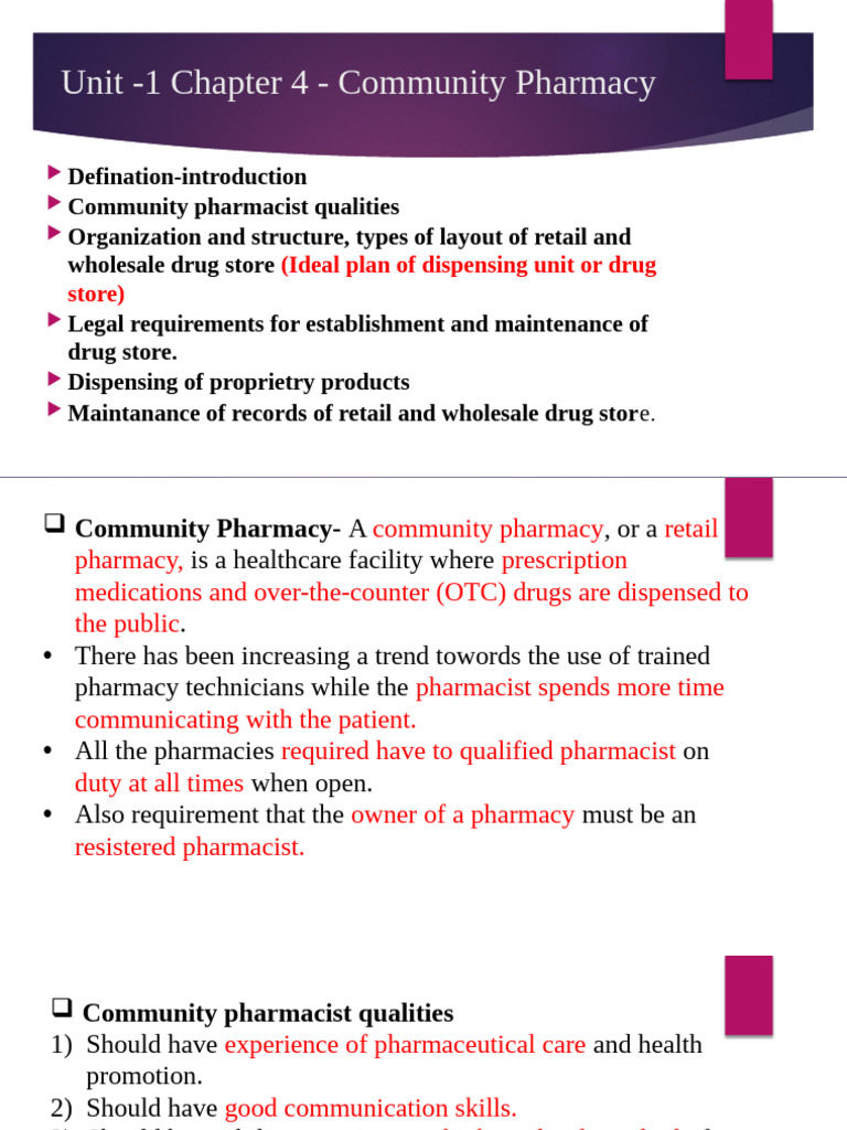 Community Pharmacy Overview and Guidelines | PDF | Pharmacy | Medical ...