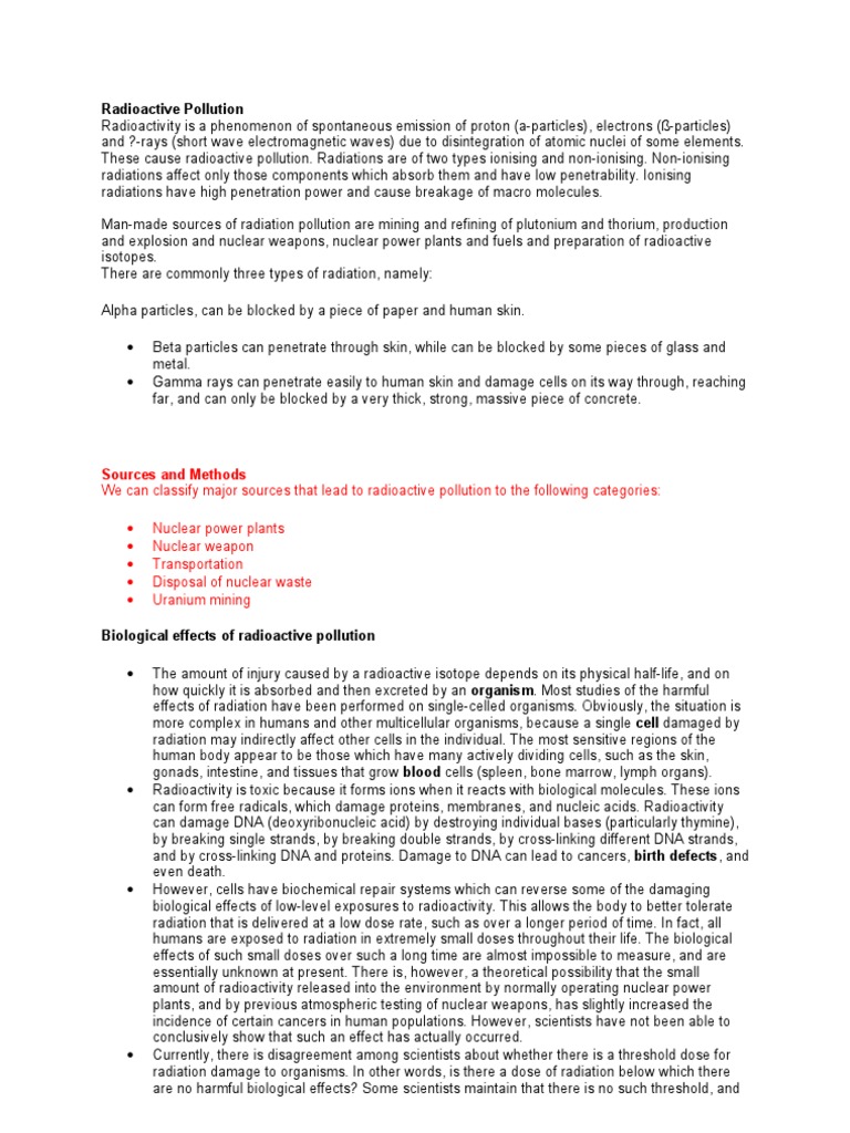 Effects and Sources of Radioactive Pollution | PDF | Radioactive Waste ...