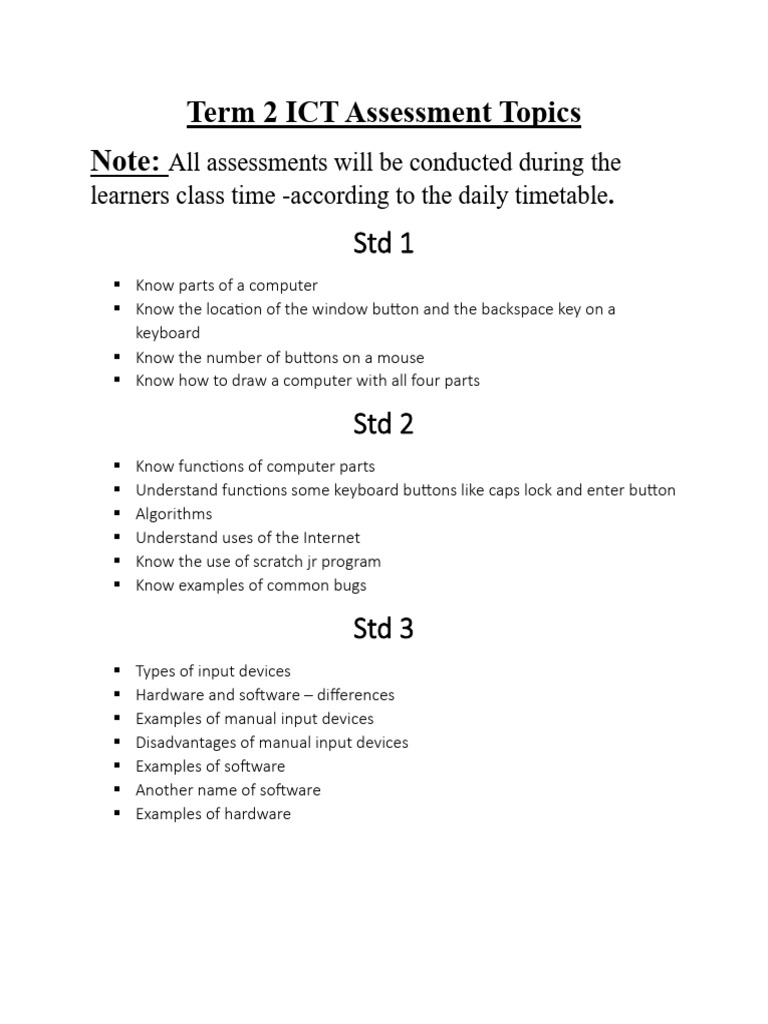 ICT Term 2 ICT Assessment Topics | PDF