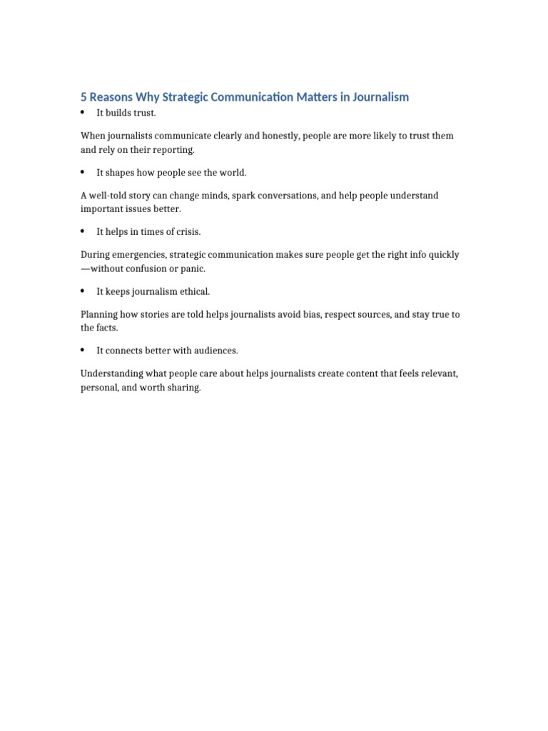 Strategic Communication in Journalism | PDF