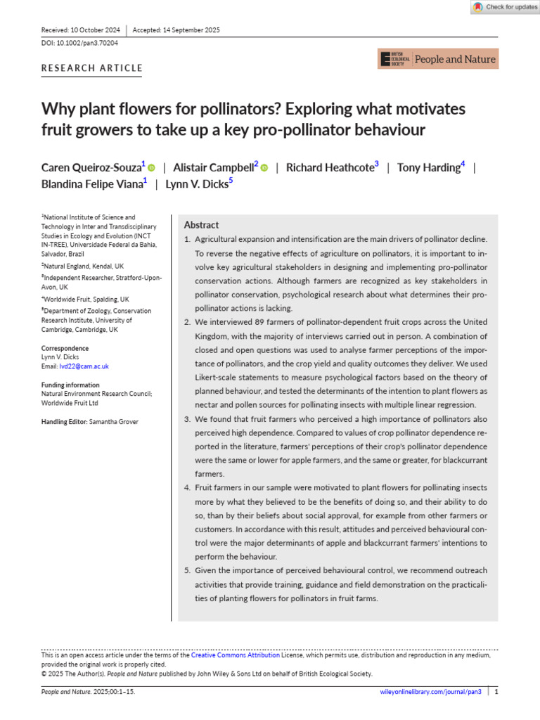 People and Nature - 2025 - Queiroz%E2%80%90Souza - Why plant flowers ...