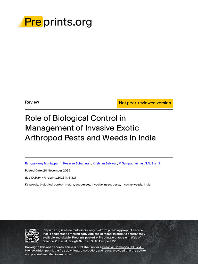 Preprints202511 1613 v1 | PDF | Biological Pest Control | Invasive Species