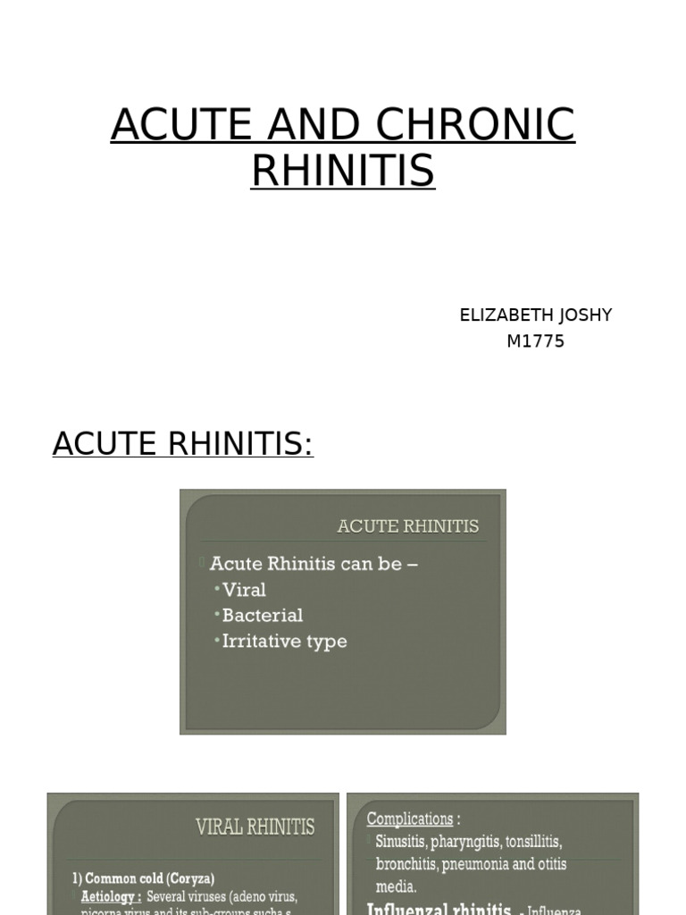 Acute and Chronic Rhinitis, Elizabeth Joshy m1775 | PDF