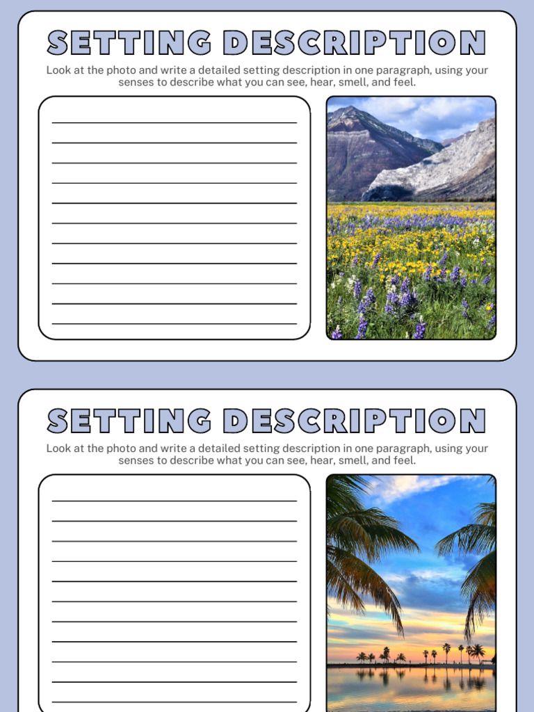 Setting Description English Language Arts Worksheet in Purple ...