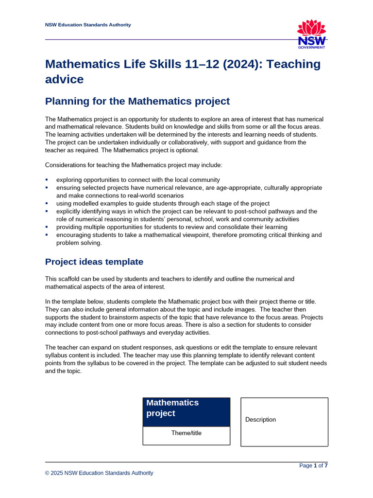 Mathematics Project Planning Guide | PDF | Learning | Teachers