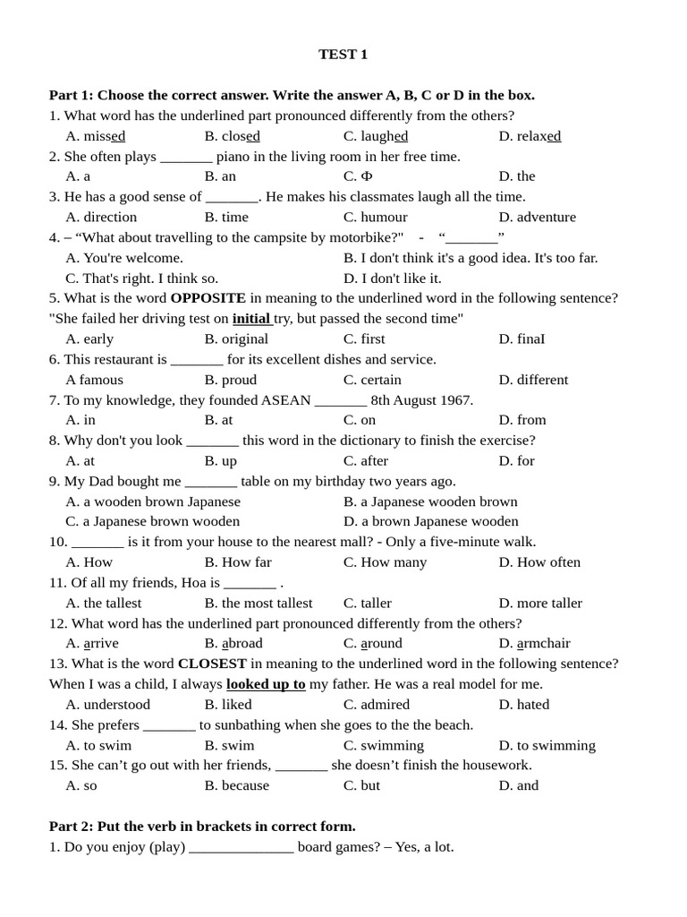 TEST 2 | PDF | Meal | Cuisine