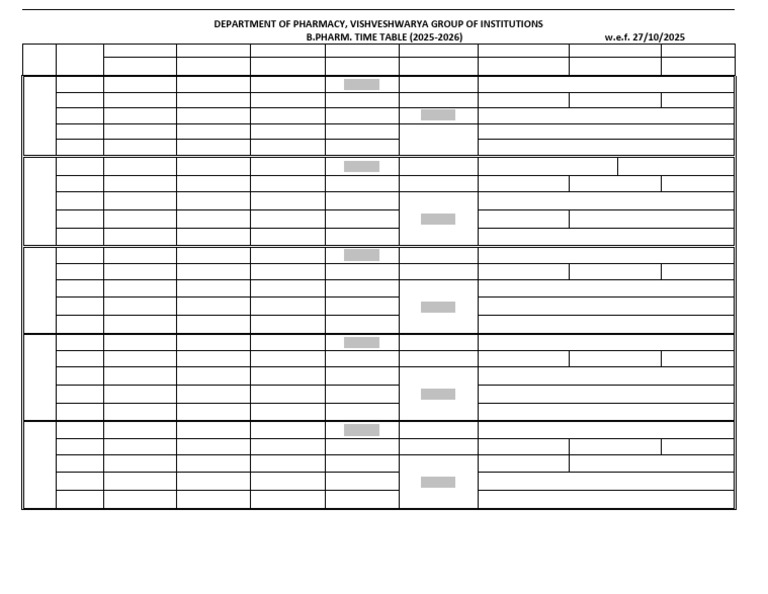 B.Pharm Time Table 2025-2026 | PDF | Pharmacy | Pharmaceutical Sciences