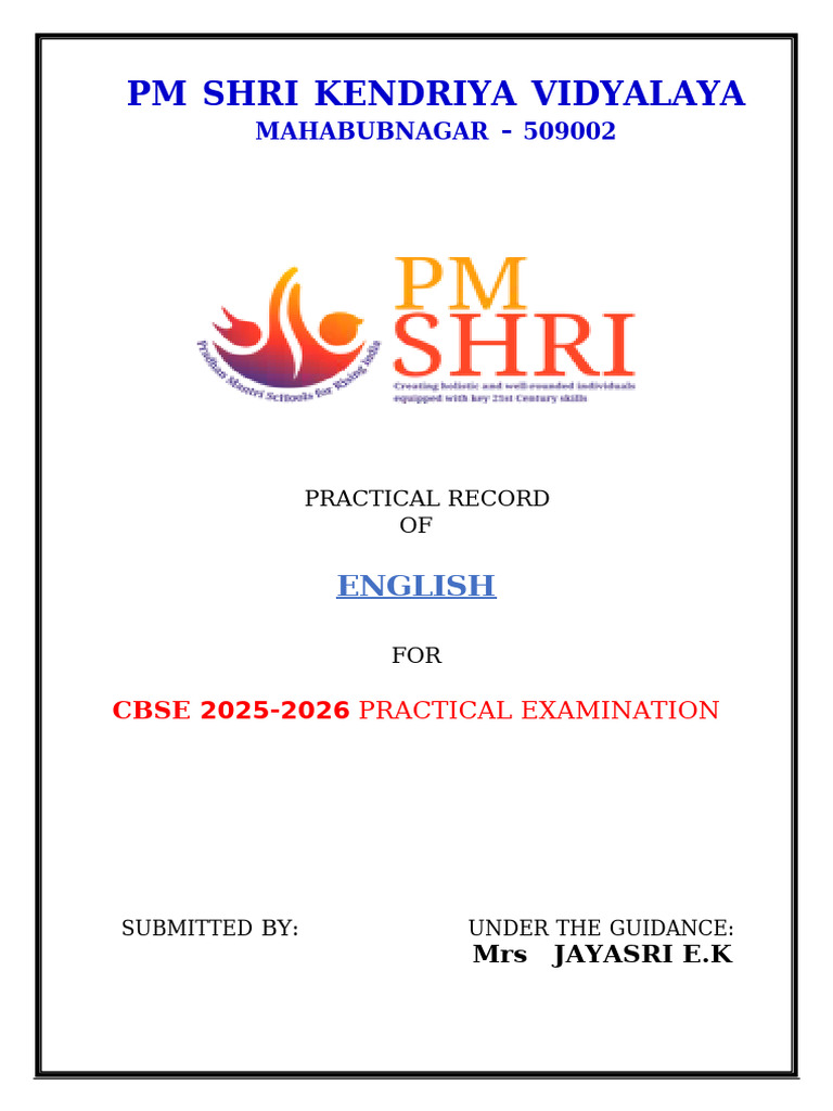 English Practical Record for CBSE 2025-26 | PDF