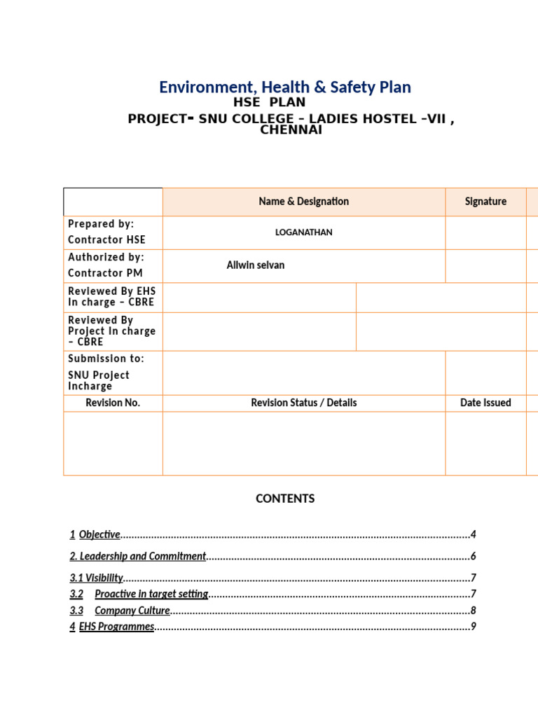 EHS Plan for SNU College Hostel Project | PDF | Regulatory Compliance ...