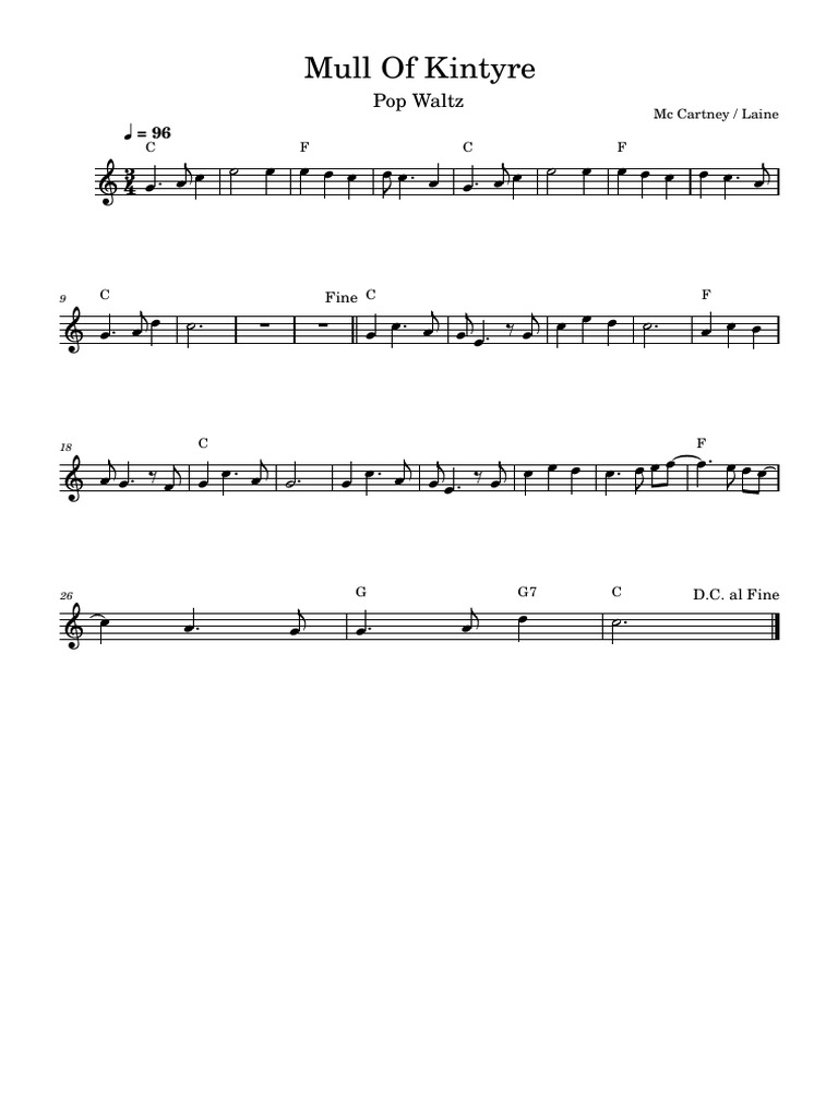 Mull Of Kintyre Pop Waltz Sheet Music | PDF