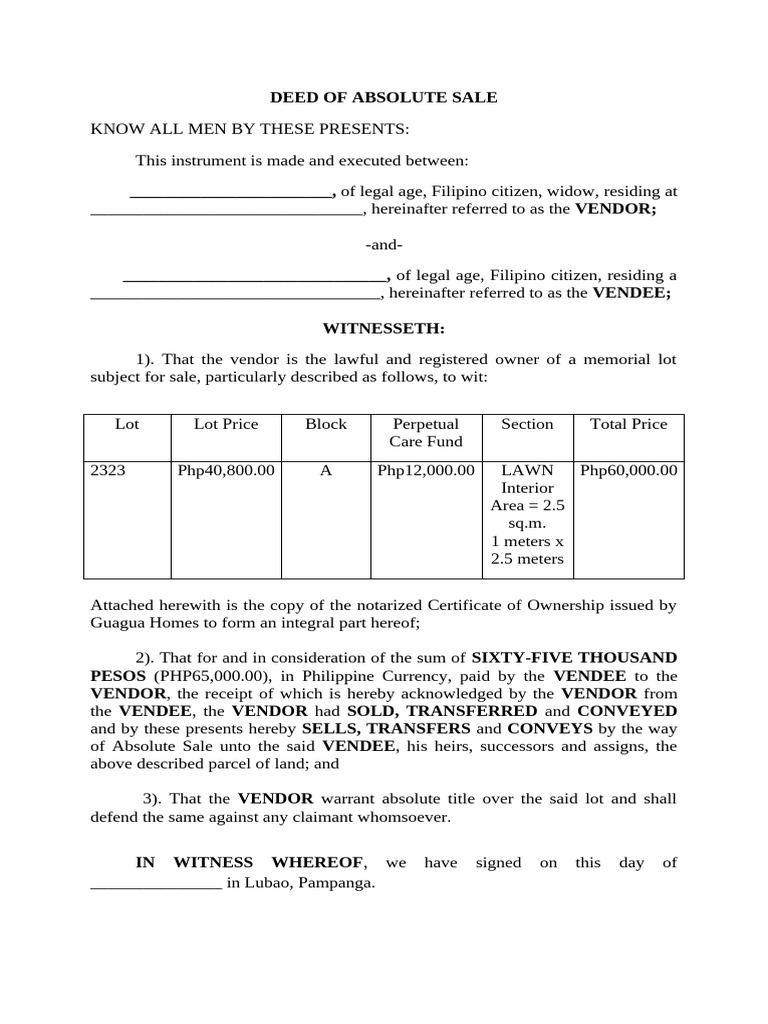 Deed of Sale Draft | PDF | Government | Justice