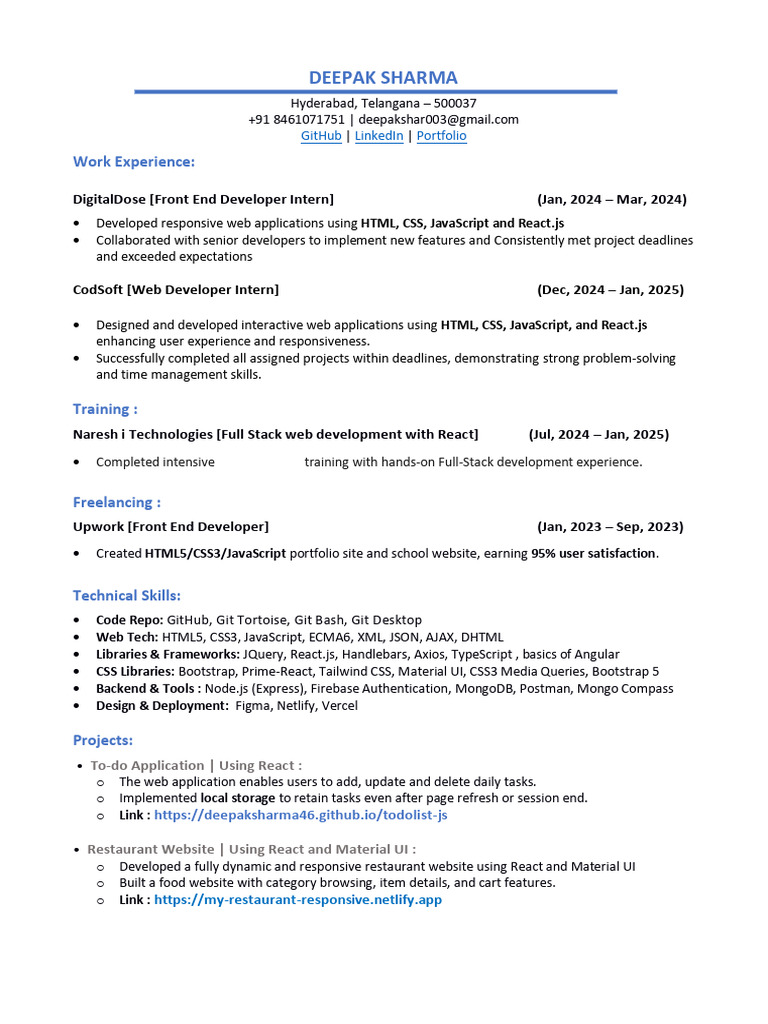Deepak Sharma Resume Dev | PDF | Java Script | Web Application