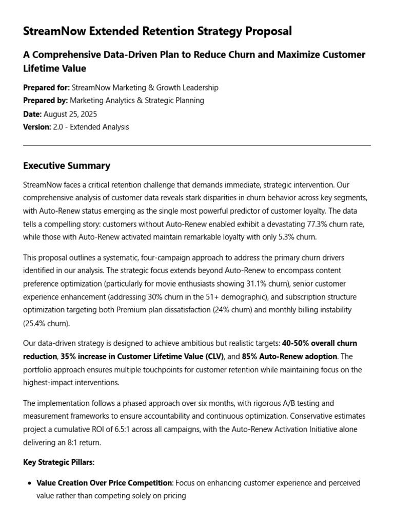 StreamNow Extended Retention Strategy Proposal | PDF | Employee ...