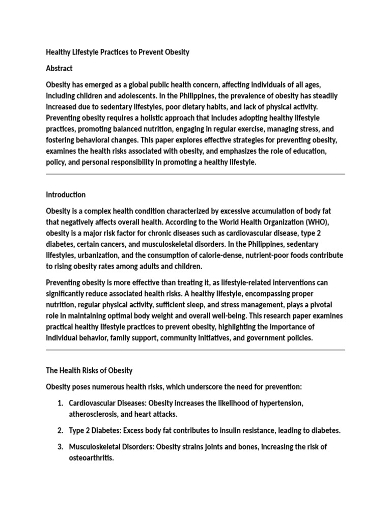 Preventing Obesity: Healthy Lifestyle Tips | PDF | Obesity | Sedentary ...