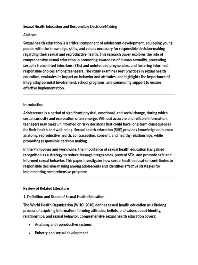 Adolescent Sexual Health Education Insights | PDF | Sex Education ...