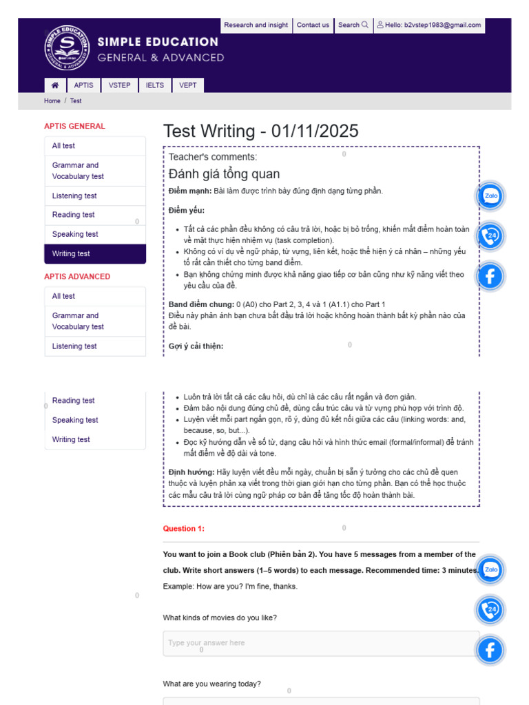 Writing Test 4 of Simple Education | PDF
