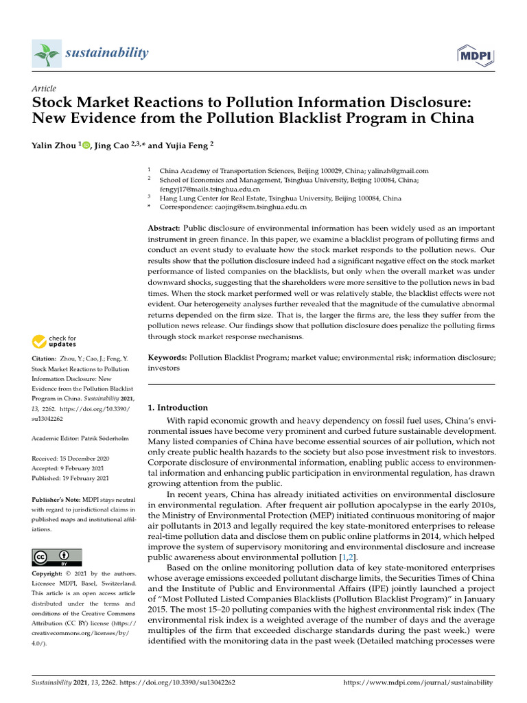 Stock Market Impact of Pollution Disclosure | PDF | Pollution | Stocks