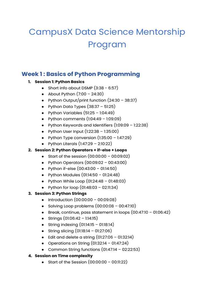 CampusX Data Science Mentorship Program Curriculum.docx | PDF ...