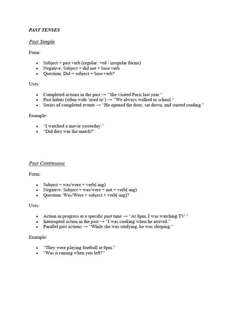 Understanding Past Tenses in English | PDF