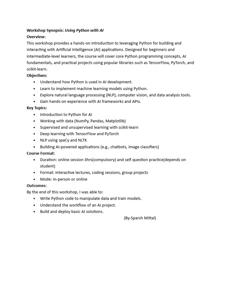 Python for AI: Workshop Overview | PDF