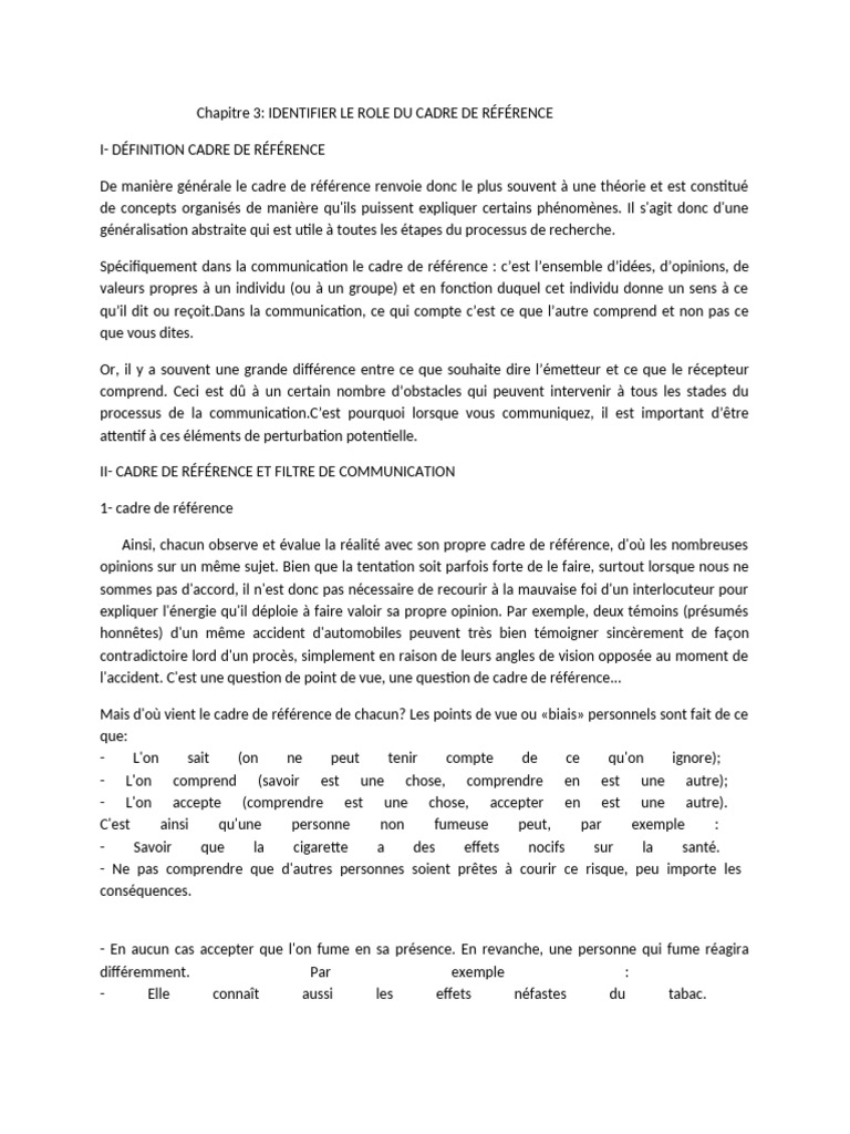 Rôle du cadre de référence en communication | PDF | Motivation | Motivant