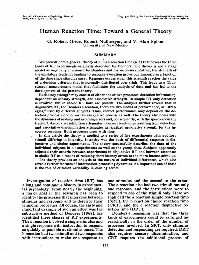Human Reaction Time Theory Explained | PDF | Mental Chronometry | Estimator