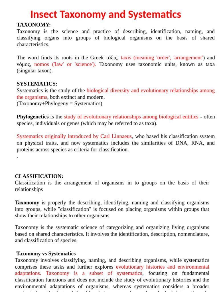 Insect Taxonomy and Systematics Overview | PDF | Taxonomy (Biology) | Taxon