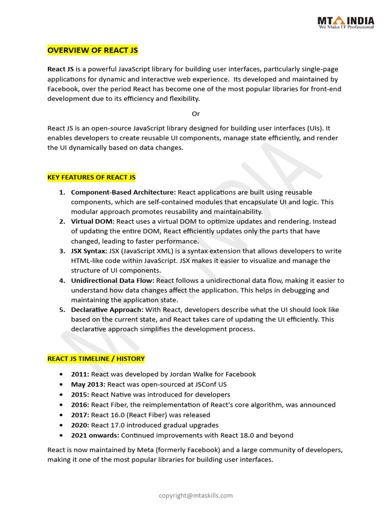 Overview of React JS Features and Uses | PDF | Systems Engineering ...