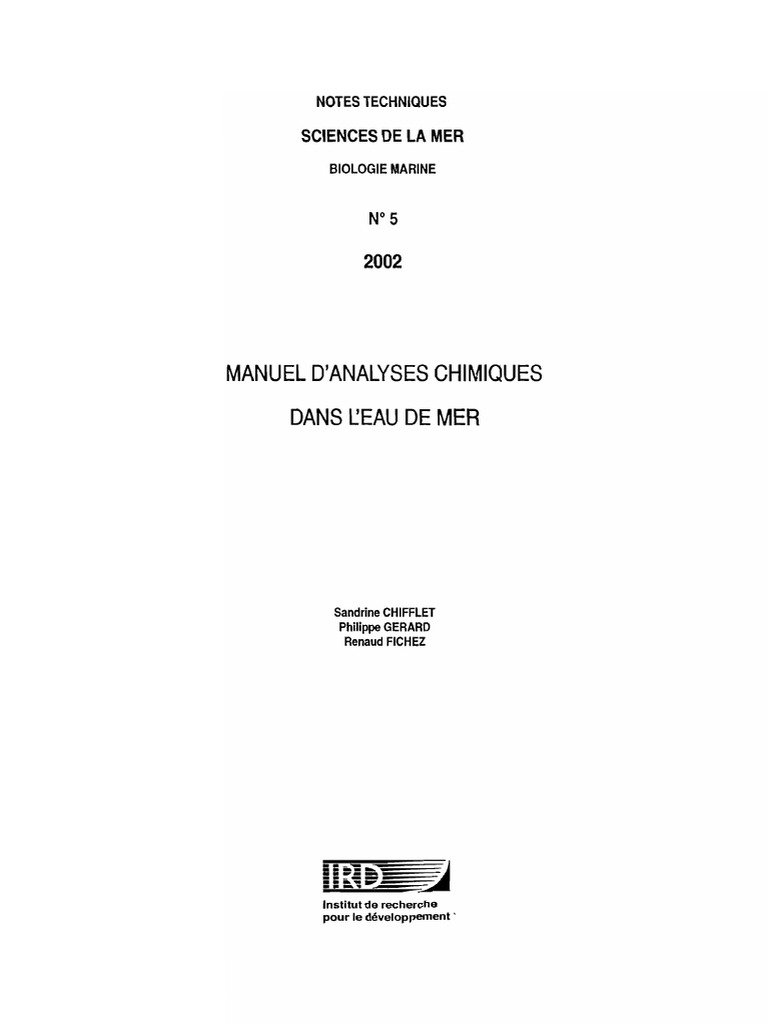 Manuel d'Analyses Chimiques en Mer | PDF | Concentration molaire | Nitrate