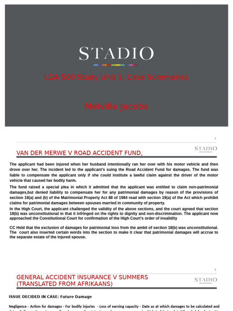 Stadio+LDA+500+Unit+1+Case+Summaries+%282%29+%281%29 | PDF | Damages ...