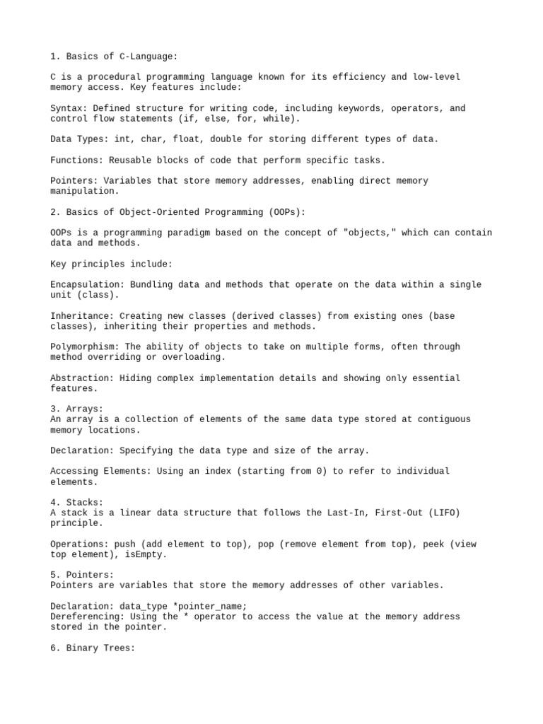 C Language and OOP Basics Explained | PDF | Pointer (Computer ...