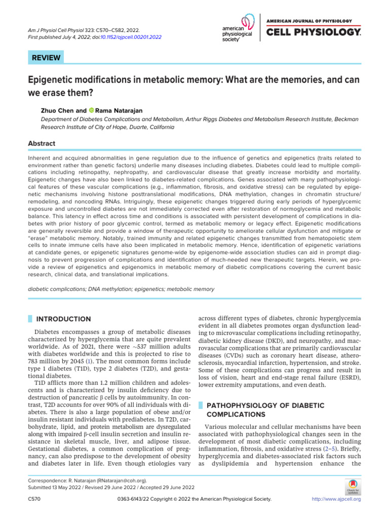 Epigenetics and Metabolic Memory in Diabetes | PDF | Epigenetics | Histone