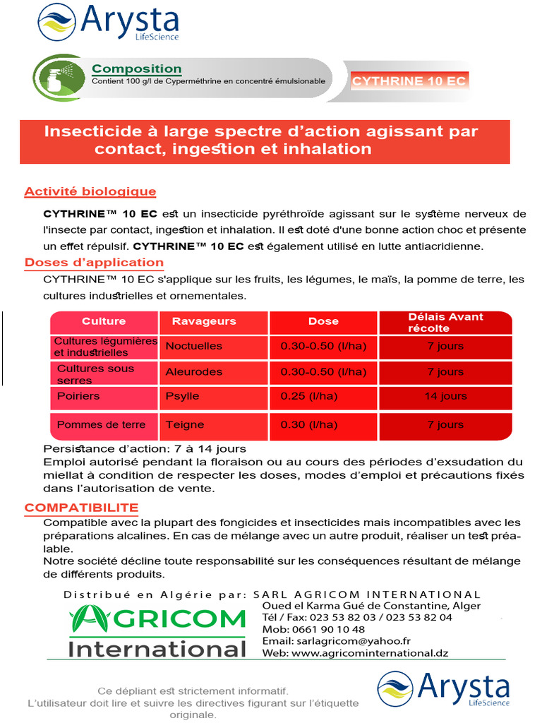 Insecticide CYTHRINE™ 10 EC : Guide d'Application | PDF | Insecticide ...