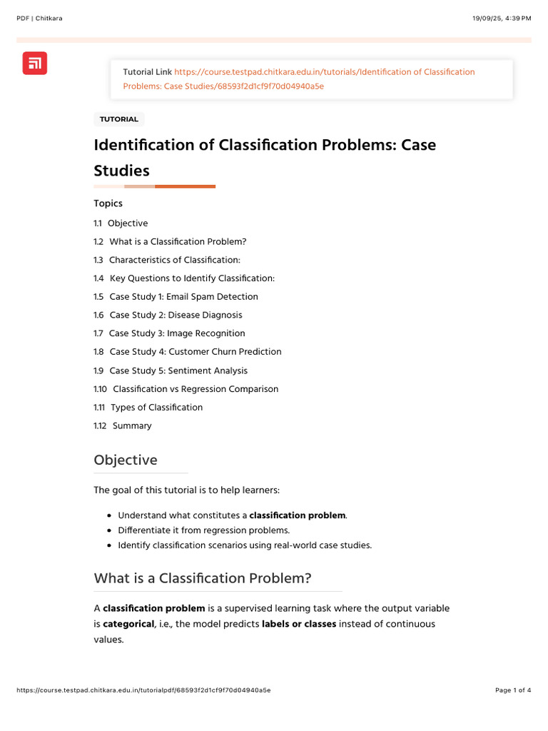 Classification Problems: Case Studies Guide | PDF | Statistical ...