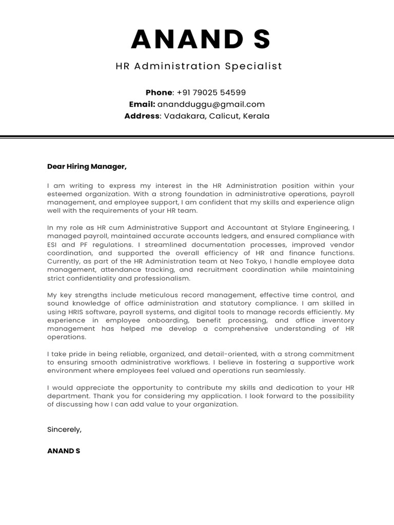 ANAND S Cover Letter-1 | PDF