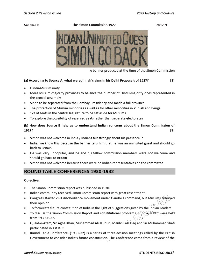 Simon Commission and Round Table Conferences | PDF | Muhammad Ali ...