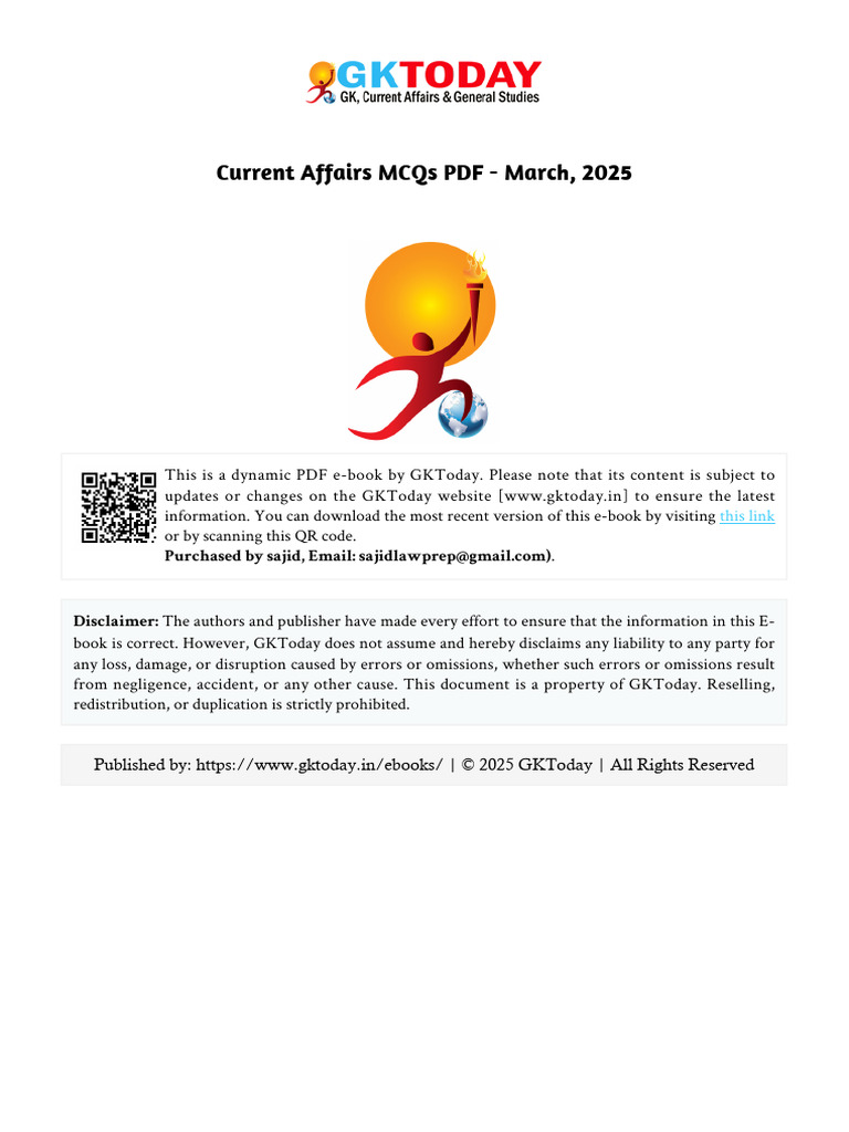 Current Affairs MCQs March 2025 PDF | PDF | Sepsis