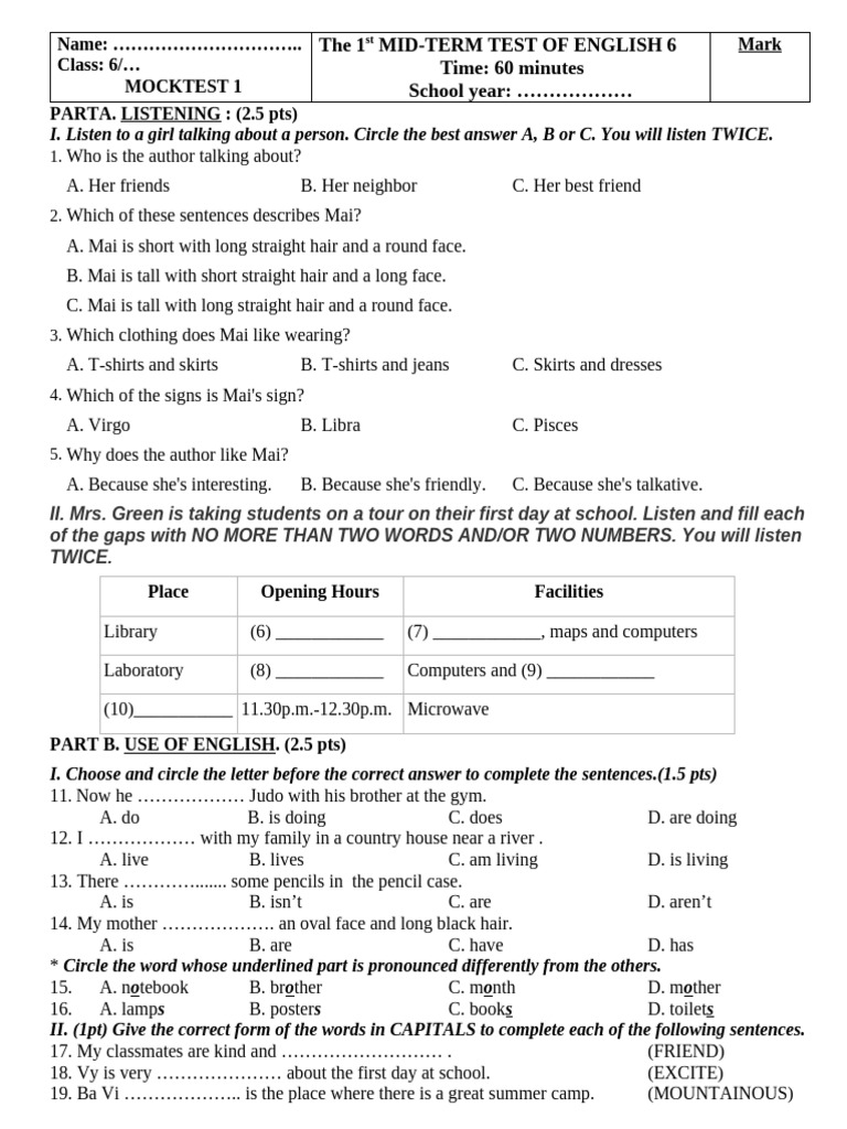 6.1 - 1st Mid Term Test TU | PDF