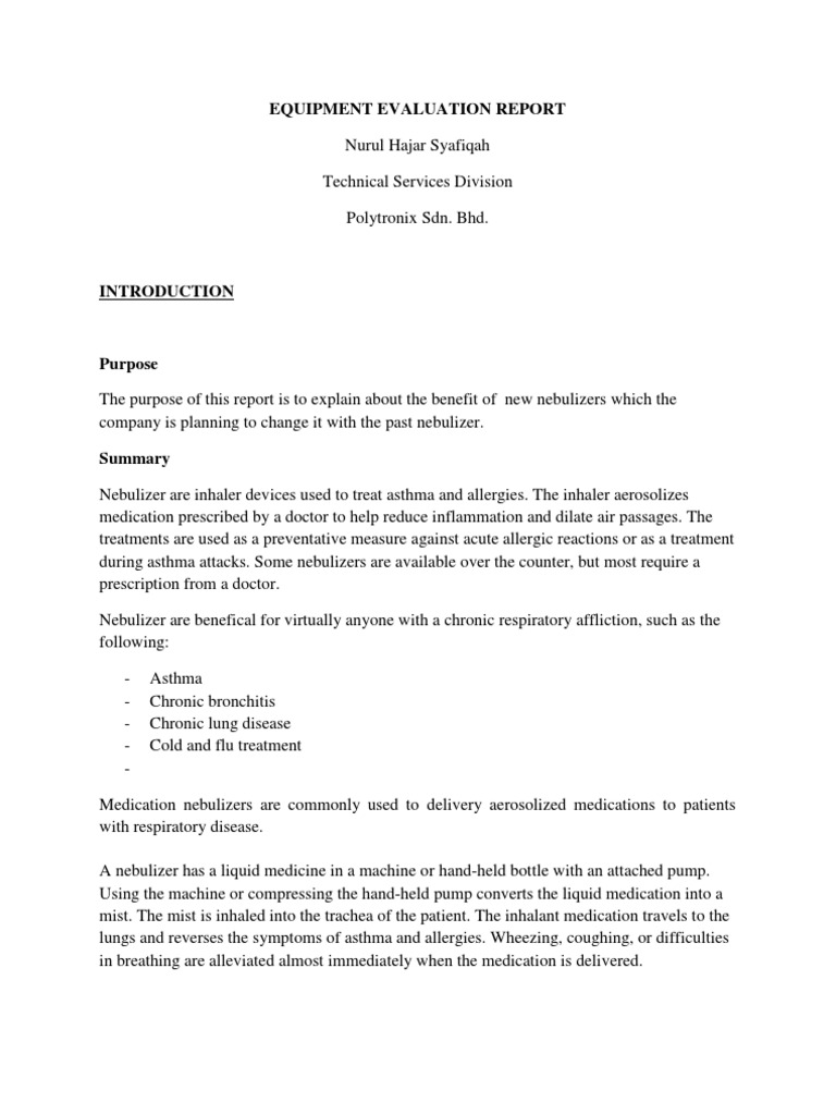 Equipment Evaluation Report Asthma Medicine Free 30day Trial Scribd