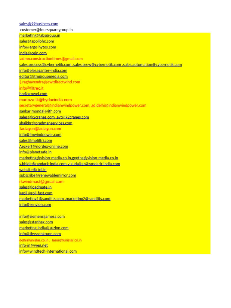 List of Wind Power Industry Emails | PDF