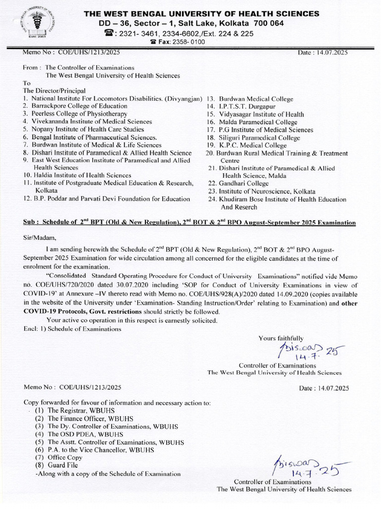 Schedule of 2nd BPT BOT BPO August September 2025 Examination 1 | PDF