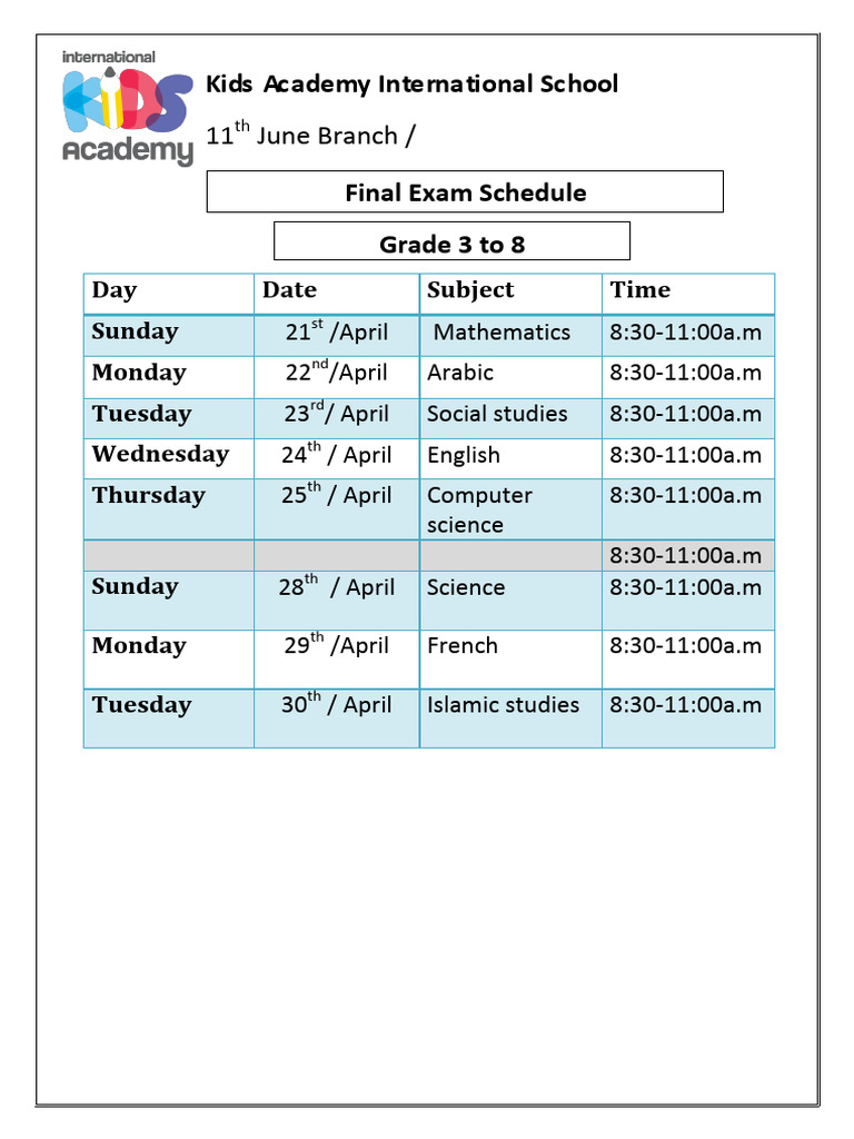 2nd Semester Final Exam Schedule G 3 To 8 2 | PDF