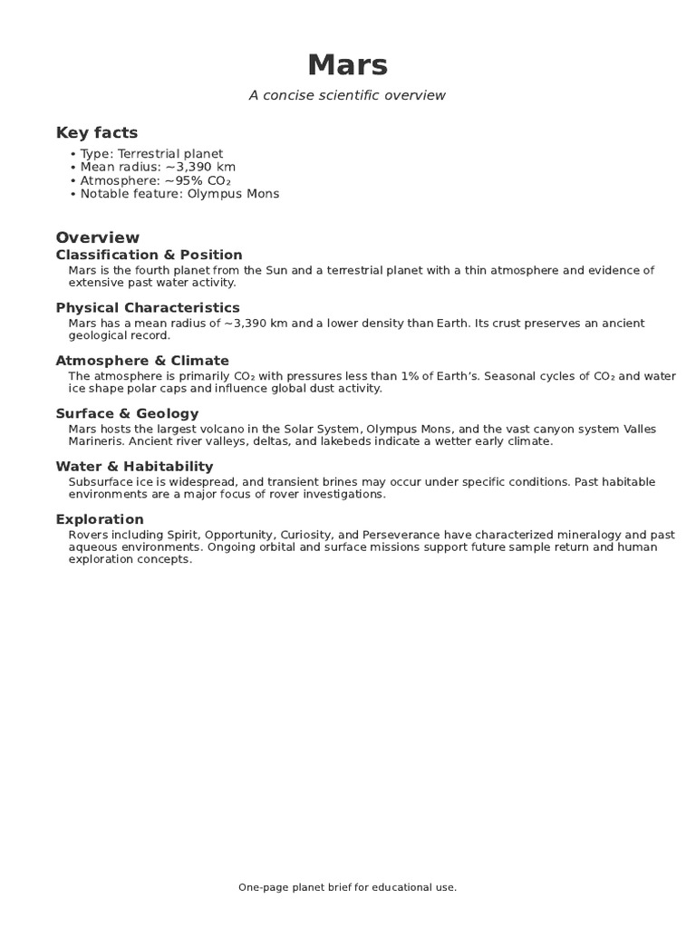 Mars: Key Facts and Exploration Overview | PDF